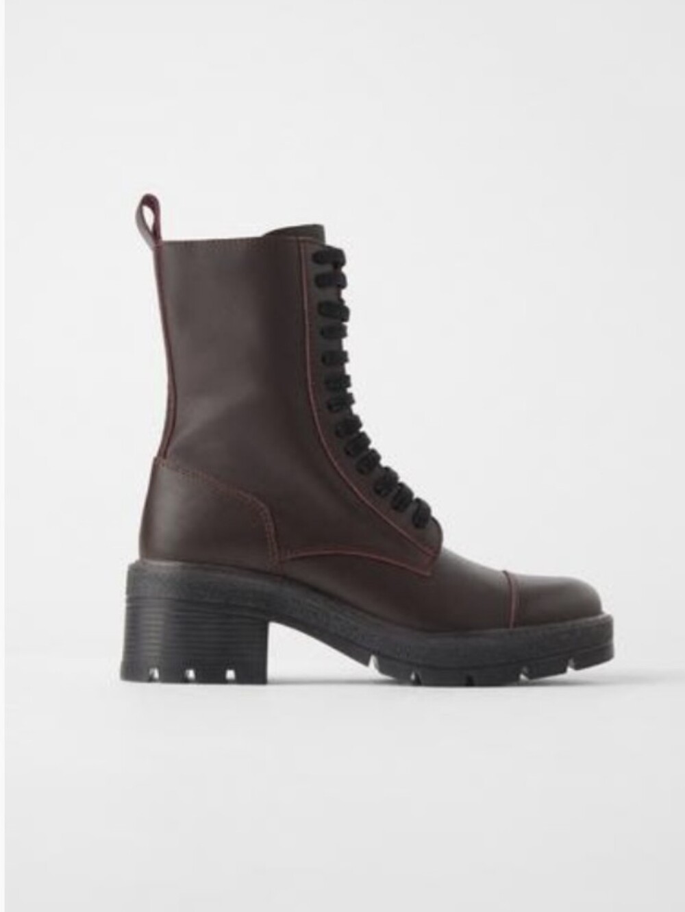 Zara Leather Lace-Up Chunky Heel Combat Boots